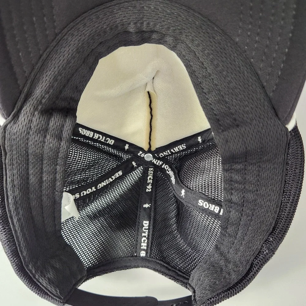 Dutch Bros Drink More Coffee Hat Cap Snap Back Black White Trucker Mesh Mens‎